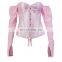 Autumn/winter women's dress in solid color one-line shoulder girdle, waist rope, back and long sleeve blouse corset top