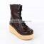 7 cm heel fashion middle Brown lace up ruuber bottom leather Boots lolita shoes
