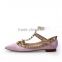 Comfort point toe hot pink leather slip on ballet flat shoe ankle strap buckle studded ladies flat pumps