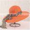 QXSH0055A Colorful staw hat with wide leopard ribbon New summer panama beach hat
