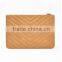 Chevron quilted Tan faux leather cosmetic bag