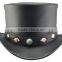 Black GENUINE LEATHER CowhideSkin TOPPER "Steampunk" Western TOP HAT