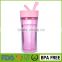 Custom Clear Double Plastic Coffee Cups Drinking Water Bottle with Straw