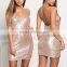 Sexy Strappy Reversible Rose Gold Sequin Slip Shift Bodycon Dress Girls Dress Names With Pictures HSd5086