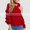 New Fashion Bow Decorated Long And Ruffle Sleeves Women One Shoulder Blouse