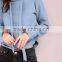 Spring Curved Hem Cute Fits Hoodie Manufacturer Amazing Custom Made Color Cropped Pocketless Hoodie Pretty Blue Long Sleeve