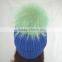 Myfur Wholesale Adults Size Wool Cable Knitting Beanie Hat With Colorful Raccoon Fur Pom Pom