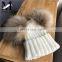 Fashion Hats For Kids Handmade Child Hat Two Raccoon Fur Pom Poms With Button Korean Winter Knit Hat Kid