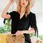 V-NECK TIE SLEEVES SOLID BLOUSE TEXTURED WOVEN