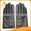 High quality best sales laies and women's black rivet snap and diamond decorate sheepskin leather gloves