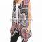 Sleeveless Asymmetric Hem Open Front Floral Zig Zag Latest Fashion Ladies Wholesale Cardigan