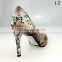 OP14 Rubber Sole and Snake Print PU Pointed Toe High Heel Women Pump Dress Shoes