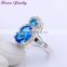 Fashion Big Sapphire Blue Zircon Crystal Ring Party Engagement Exaggerated Wedding Rings for Women Platinum Plated Wedding Ring