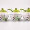 Set Of 3 White Flower Printed Round Ceramic spice container Spice Jar With Lid