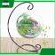 home goods decorative hanging slanted clear round glass decoration bonsai vase with metal stand
