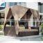 Outdoor Rattan Wicker Patio Daybed with Curtains