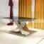X Shape Metal Base Tempered Glass Dining Table