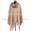 CX-B-P-44F Ladies Latest Design Genuine Raccoon Fur Collar Wool Cashmere Fringed Pashmina Shawl