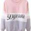 Cute Ladies Crewneck Sweatshirt OEM Pullovers Letters printed Loose Fit Sweatshirt Color block Hoodie Sweater Wholesale