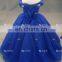 Custom Made Off Shoulder Design Ball Gown Long Blue Flower Girl Dress Tulle