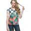 2015 Factory Direct Price Wholesale Ploycotton Chess Board With Retro Flower Print T-shirt