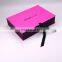 Top quality! pink flat folding gift texture paperboard box with ribbon closure
