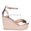 women handmade beautiful high wedge heel rose gold espadrille with peep toe sandals shoes ladies ankle strap footwear shoes