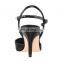 Women fancy handmade black color with rhinestone design med heels sandals shoes ladies party bridal shoe