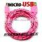 10 color round shape 1m 2m 3m Braided Micro USB cable Data&Sync Charger For Android