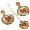 Indian Antique Gold Plated Earrings With Tikka For Girls, Women