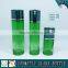 Green colored glass pump lotion bottle and cosmetic glass cream jar