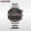 Luxury Brand WEIDE Men Sport Watches Black Dial Red hands Dual Display 30m Waterproof Stainless Steel Strap Watches Stop Watch