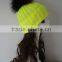 New Arrival Multicolor Raccoon Fur Ball Kniited Wool Cap Colorful Fur Pompom Knit Rib Acrylic Hat