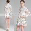 2016 Women Summer Dress Fashion Patterns Printed Spring Femme Robe Long Sleeve Blouse Chiffon Dress Vestidos Midi Length