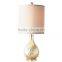luxury gold cylinder base glass table lamp with beads decor and cylinder fabric shade for home decor