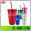 16oz bpa free plastic beverage to go tumbler with straw