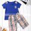 Summer new arrival boys T-shirt two-piece suits boys plaid pants suits