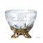 Ornamental Crystal & Brass Square Fruit Bowl With Leaves Edge, Clear Crystal Decorative Compote With Gilt Bronze Base