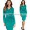Women's Elegant Faux Wrapped Ruched Detachable Belted Bowknot Wear to Work Office Stretch Bodycon Fitted Dress