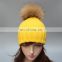 Fashion pattern winter warm fur pompon beanie hats for girl lady hot sale