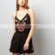 Spaghetti Strap Black Floral Embroidered Jumpsuit Shorts