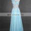 100% Real Picture Light Blue Evening Dress With One Straps Beaded Rhinestones Chiffon Evening Gown Prom Dresses Free Shipping