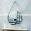 PU Leather Strap Silver and Frame Hardware Hanger Hook Entryway Bathroom Round Hanging Wall Bathroom Mirror