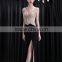 newest hottest celibrity dress one-piece nude mesh beading V- neck long design dress ladies