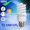 CFL 8000Hrs Tri-color Spiral T2 Tube 15W 6400K E27 Lamp With CE ROHS