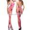 Pink silver deep v halter nylon open crotch bodystocking