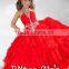 Red Crystal Beading Puffy Floor Length Custom Made Vestidos Flower Girl for Wedding TF001 full length flower girl dresses