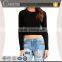 slim fit short body round neck long raglan sleeve melange woolen sweater