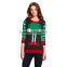 Jacquard Pattern Stripe Sleeve Cotton Knitwear Women Christmas Jumper Sweater