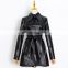 TWOTWINSTYLE Dress women Lapel Long Sleeve Lace Up Ruched Black Patchwork Bowknot Leather